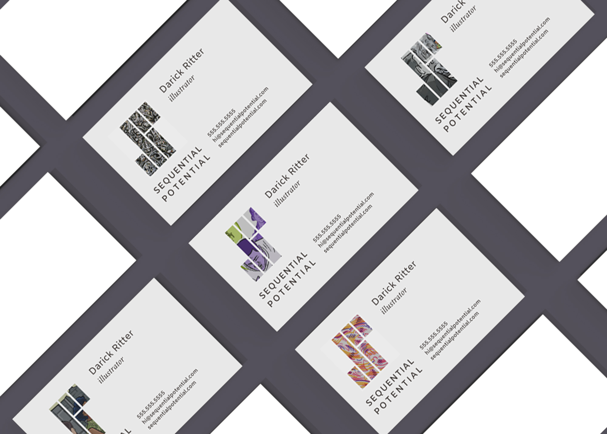 business cards comped on table with logo